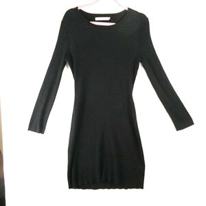 Stitches & Stripes Black Midi Sweater Dress XL Rib Knit Asymmetrical Mob Wife